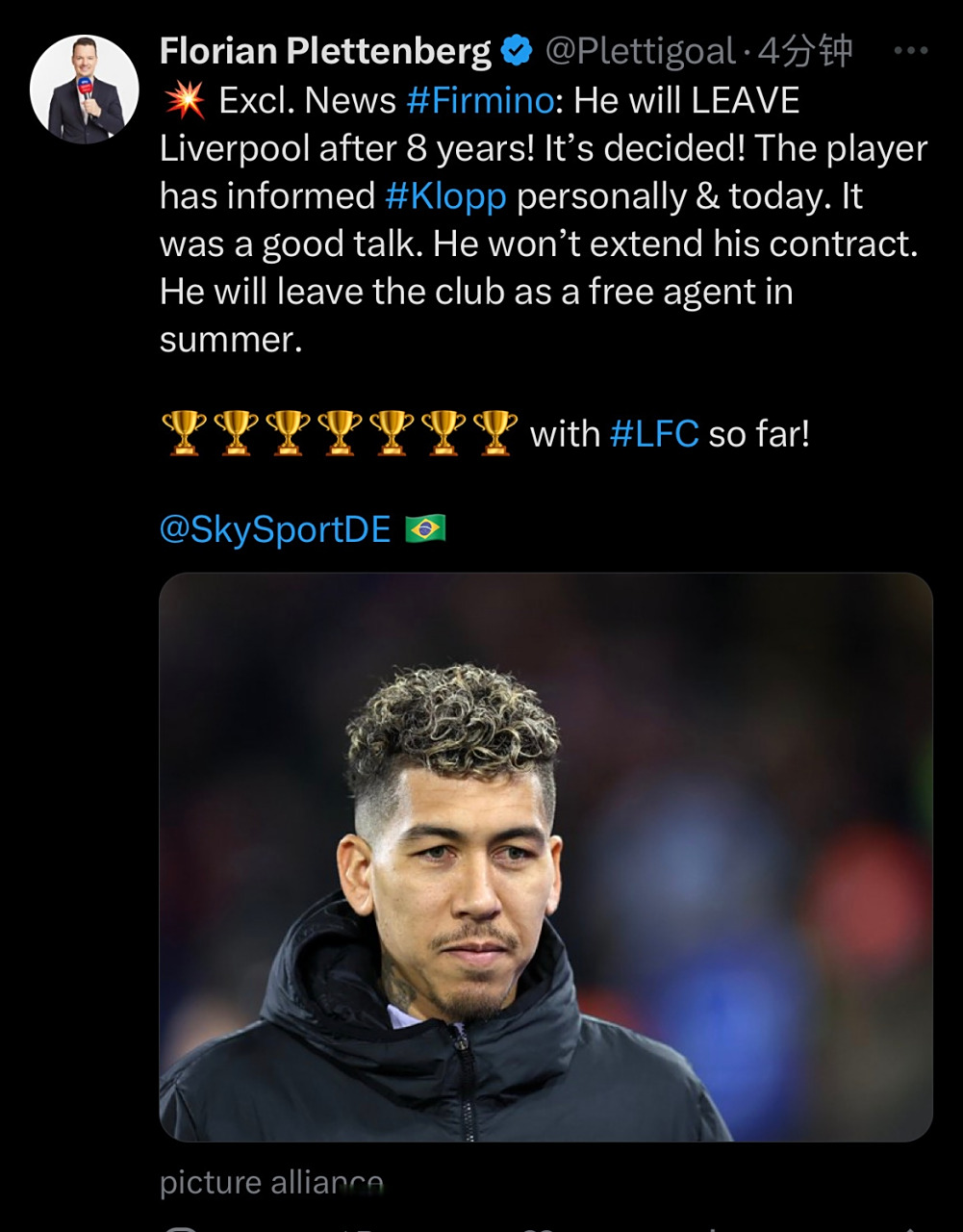 菲尔米诺梅开二度，助利物浦连胜保持领先优势